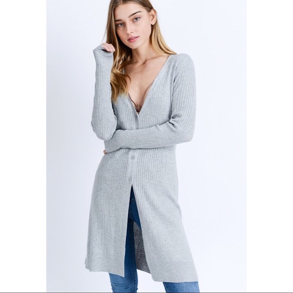 Long-Line Ribbed Cardigan - Picture 4 of 8